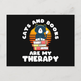 Cats and Books are my Therapy Cat Lover Holiday Postcard