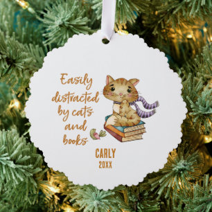 Cats and Books Cute Ornament Card