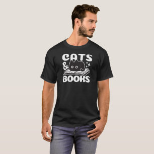 Cats and Books Funny Black Cat Book Lover Gift T-Shirt