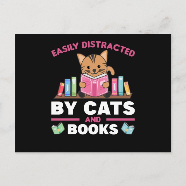 Cats And Books Funny Saying With Book And Cat Postcard (Front)