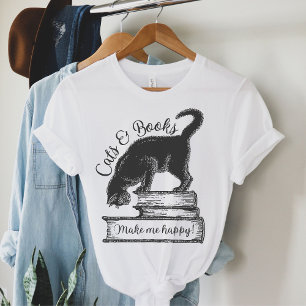 Cats and Books Make Me Happy Reading  T-Shirt