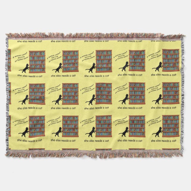Cats and Books Throw Blanket (Front)