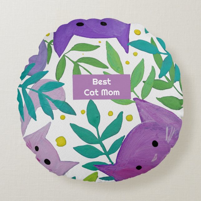 Cats and branches Best cat mom day Round Pillow (Front)
