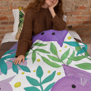 Cats and branches - purple and green fleece blanket