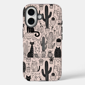 Cats and cactus funny iPhone 16 case