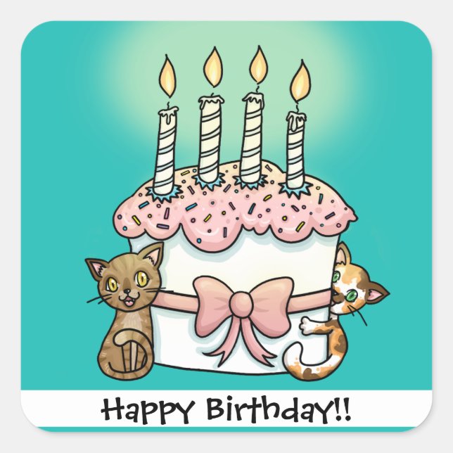 Cats and cake Birthday Square Sticker (Front)