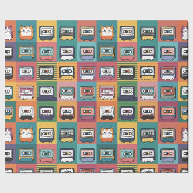 Cats and Cassettes Wrapping Paper (Seam)