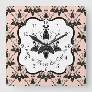 Cats and Catnip Damask Look Pattern Square Wall Clock