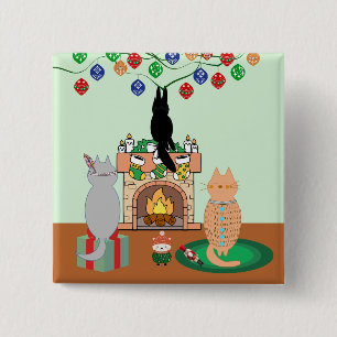 Cats and Christmas - A Winter Illustration 2 Inch Square Button