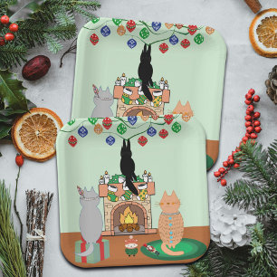 Cats and Christmas - A Winter Illustration Paper Plate