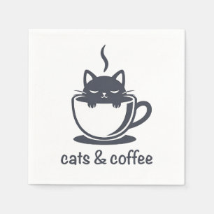 Cats and Coffee Funny Noir Feline Morning Mood Napkin