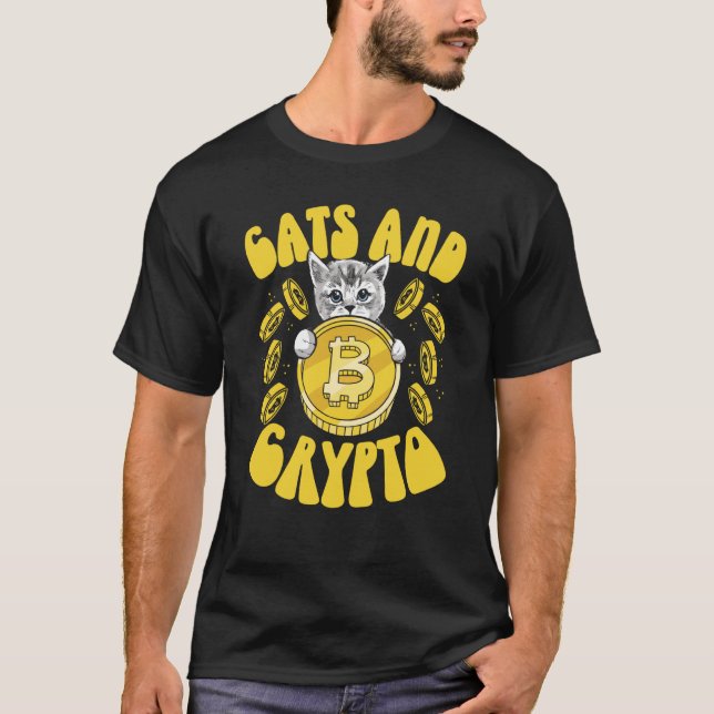 Cats And Crypto Cryptocurrency Blockchain Trader F T-Shirt (Front)