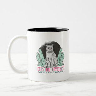 Cats and Crystals Are All I Want Two-Tone Coffee Mug
