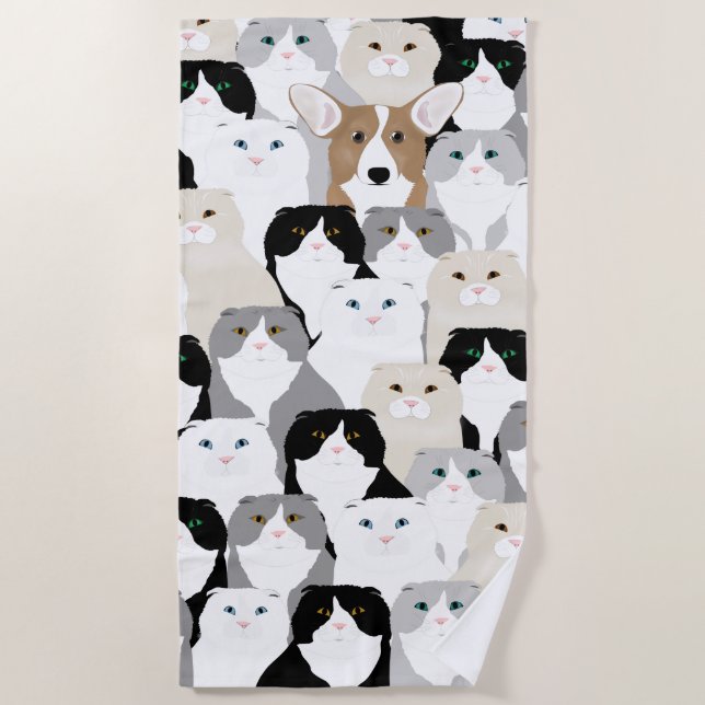 Cats and Dog Beach Towel (Front)
