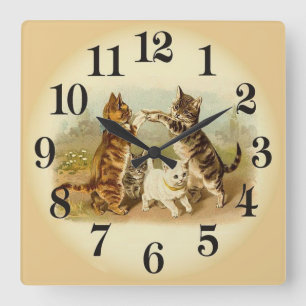 Cats and Dog Playing Square Wall Clock