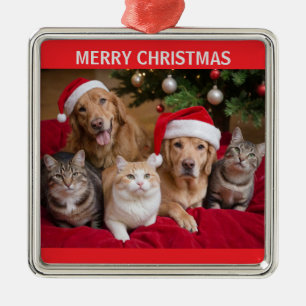 Cats and Dogs Christmas Metal Ornament