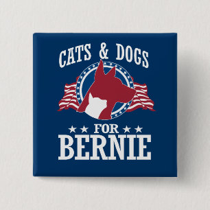 CATS AND DOGS FOR BERNIE SANDERS 2 INCH SQUARE BUTTON