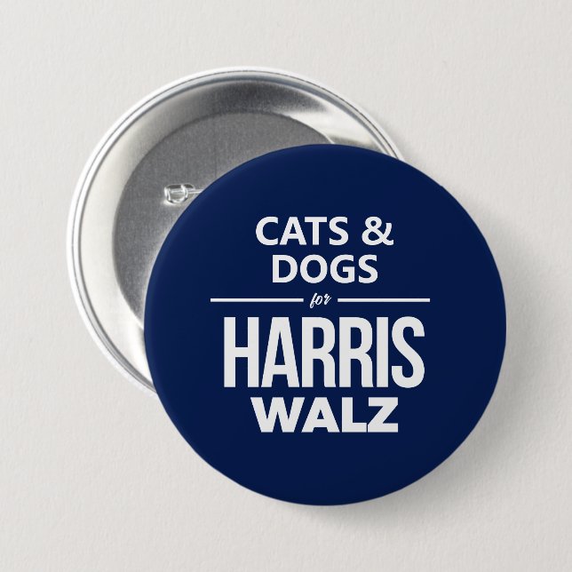 Cats and Dogs for Harris Walz 3 Inch Round Button (Front & Back)
