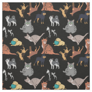 Cats And Dogs Pattern Design On Black Fabric