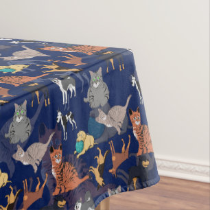 Cats And Dogs Pattern Design On Black Tablecloth