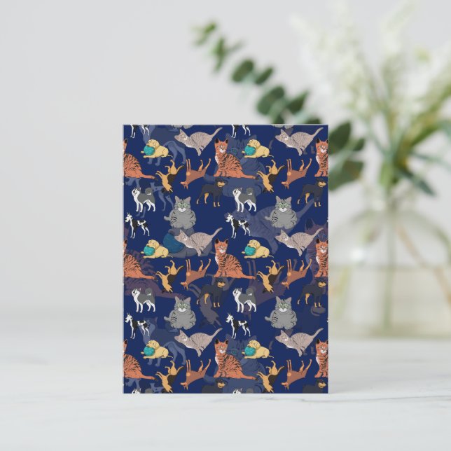 Cats And Dogs Pattern Design On Blue  Postcard (Standing Front)