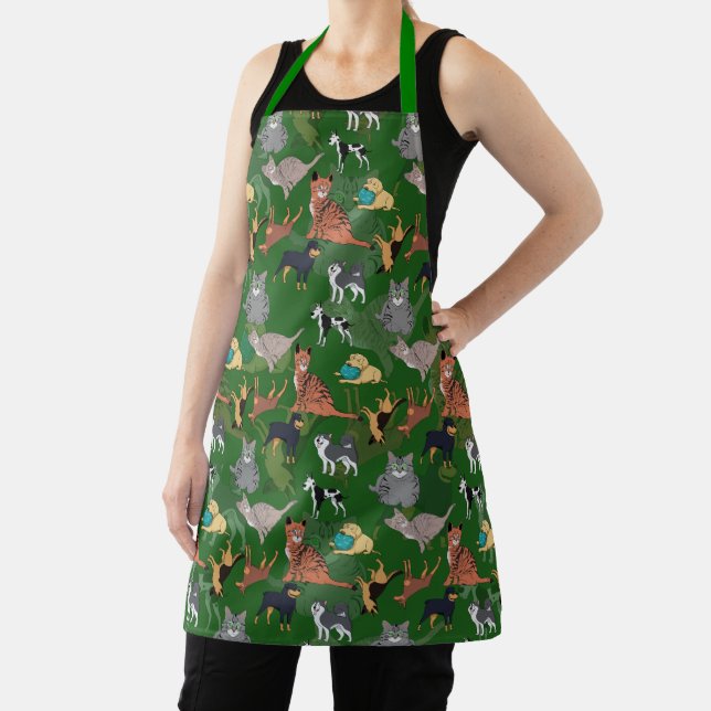 Cats And Dogs Pattern Design On Green  Apron (Insitu)