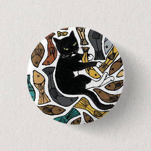 Cats and fish badge 1 inch round button