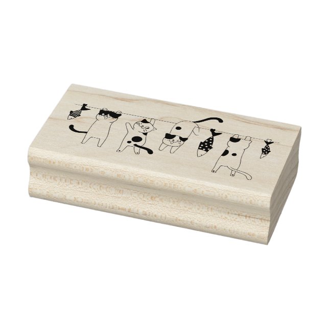 Cats and Fish Hanging Rubber Stamp (Stamp)