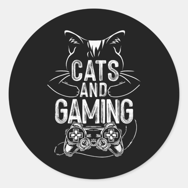 Cats And Gaming Funny For Gamer, Cat Lover, Cat Mo Classic Round Sticker (Front)