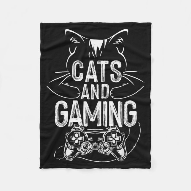 Cats And Gaming Funny For Gamer, Cat Lover, Cat Mo Fleece Blanket (Front)