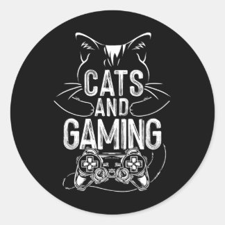Cats And Gaming Funny For Gamer Cat Lover Cat Mom Classic Round Sticker