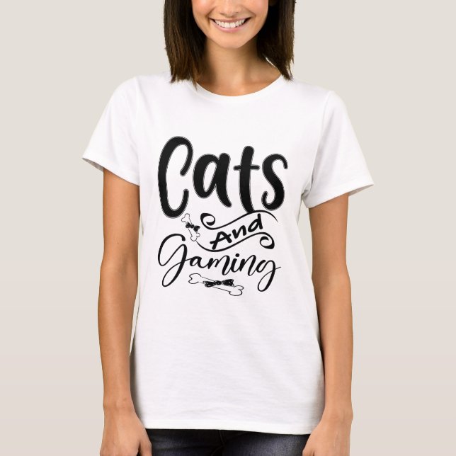 Cats and Gaming Funny T-Shirt (Front)