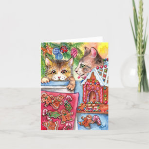 Cats And Gingerbread Cookie Holiday Joy Thank You Card