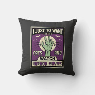Cats And Horror Movies Halloween Design Throw Pillow