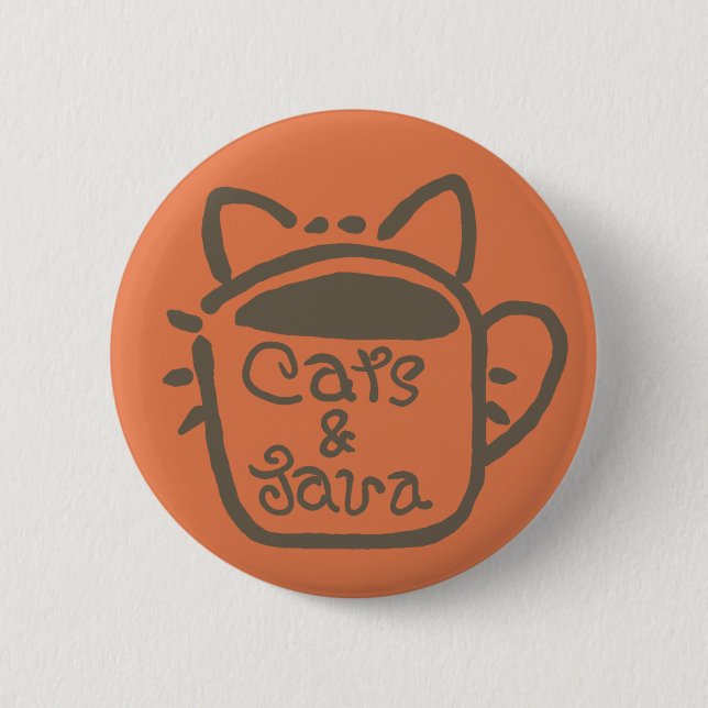 Cats and Java Brown Outline 2 Inch Round Button (Front)