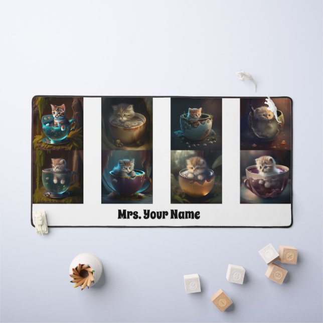 Cats and kittens in a teacup,  desk mat (Kids Table)