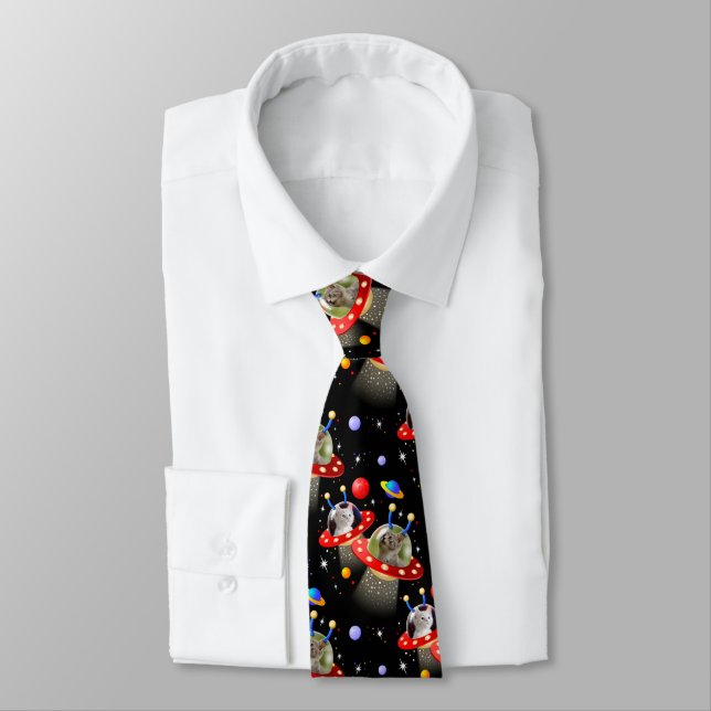 Cats and Kittens in UFOs spaceships flying saucers Tie (Tied)