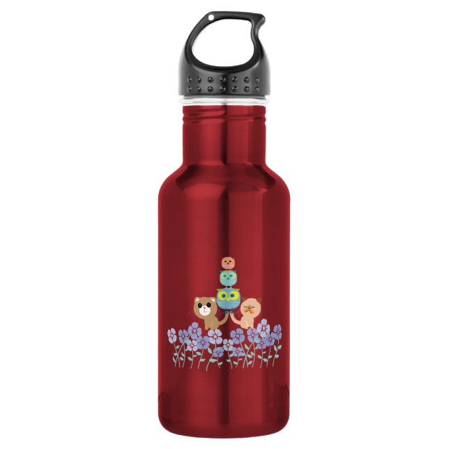 Cats and owls patterns 532 ml water bottle (Front)