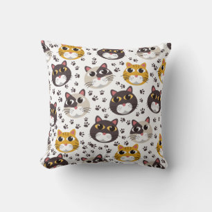 Cats and paw prints pattern throw pillow