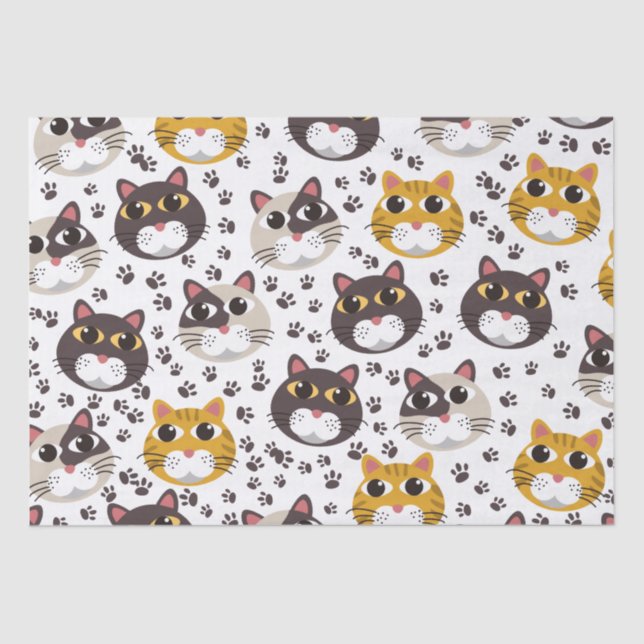 Cats and paw prints pattern wrapping paper (Front)
