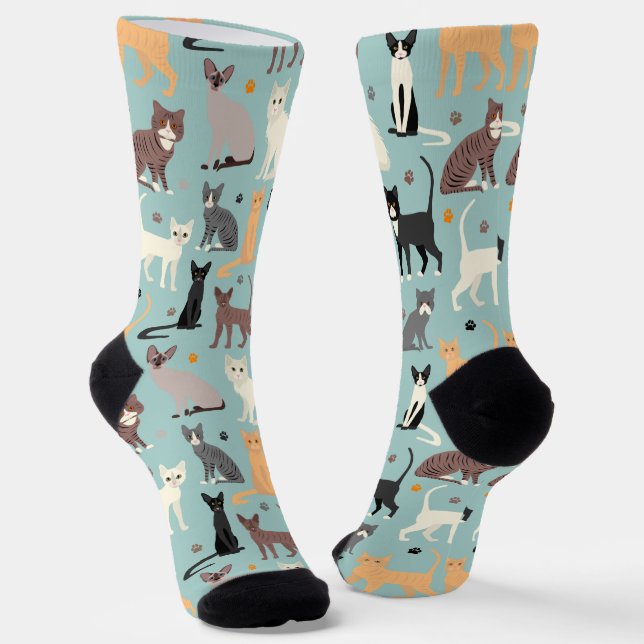 Cats and Paw Prints Socks (Angled)
