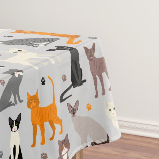 Cats and Paw Prints Tablecloth (In Situ)