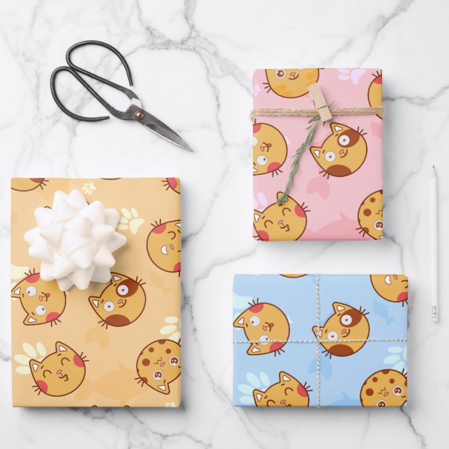 Cats and Paw Prints Wrapping Paper Set (Front)