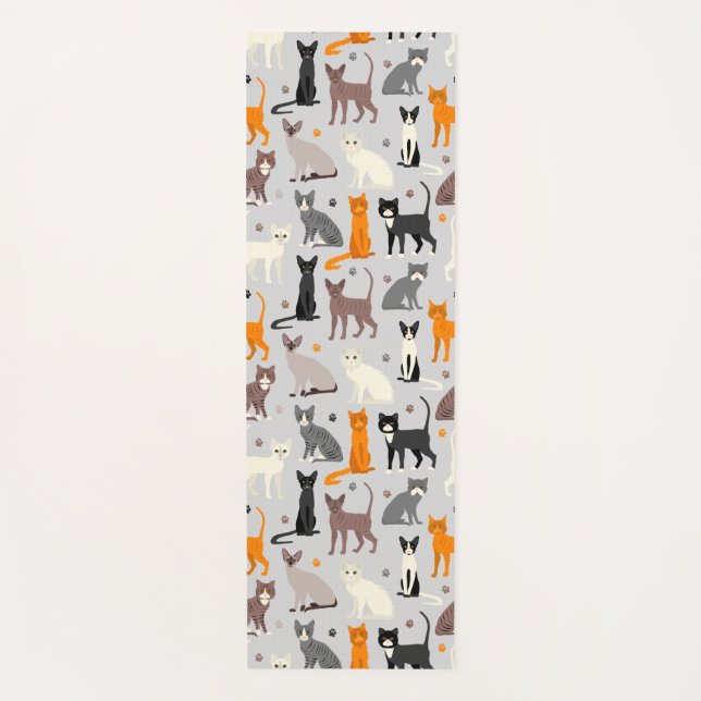Cats and Paw Prints Yoga Mat (Front)
