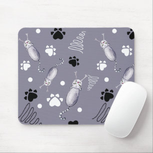 Cats And Paws Watercolor Pattern Mouse Pad