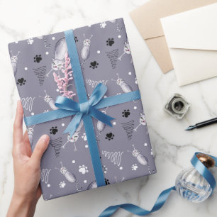 Cats And Paws Watercolor Pattern Wrapping Paper