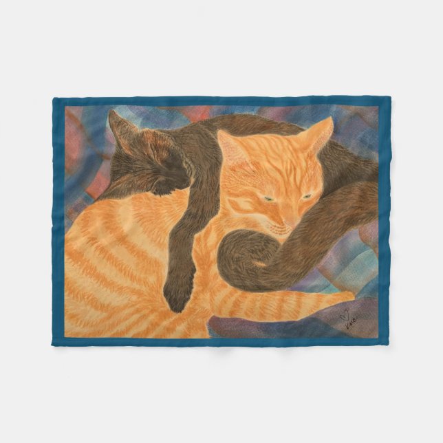 Cats and Plaid Fleece Blanket (Front (Horizontal))