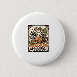 Cats And Plants Cat Plants Cottagecore Vintage 2 Inch Round Button
