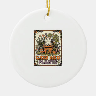 Cats And Plants Cat Plants Cottagecore Vintage Ceramic Ornament