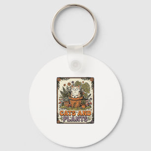 Cats And Plants Cat Plants Cottagecore Vintage Keychain